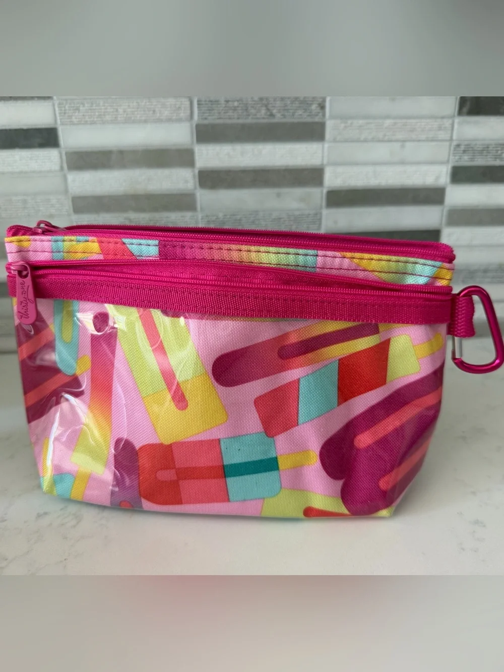 thirty-one Pink Trim Popsicle Print Clear Cosmetic insulated Pouch